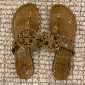 Tory Burch Miller Sandal - Tan Patent Leather - Size 8 - Gently Worn